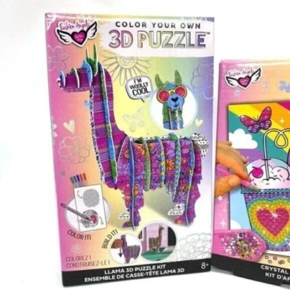Fashion Angels 3D Llama Puzzle Kit and Crystal Posters Design Art Set New